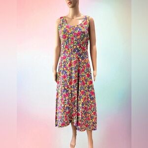 Vintage 90s pink purple watercolor floral midi dress